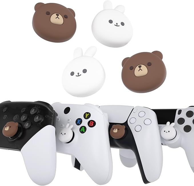 PlayVital Thumb Grip Caps for ps5/4 Controller, Silicone Analog Stick Caps Cover for Xbox Series X/S, Thumbstick Caps for Switch Pro Controller - Chubby Bear & Smiley Bunny - Figurio