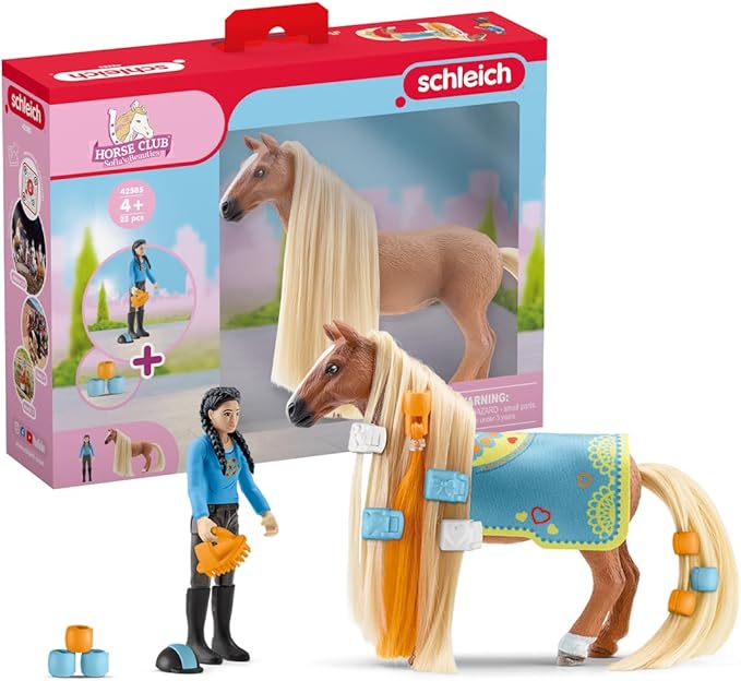 Schleich Horse Club Sofia's Beauties 18-Piece Horse Beauty Set - Horse Rider Kim and Horse Figurine with Brushable Styling Hair Plus Bead and Clip Accessories, Gift for Boys and Girls Ages 5 and up - Figurio