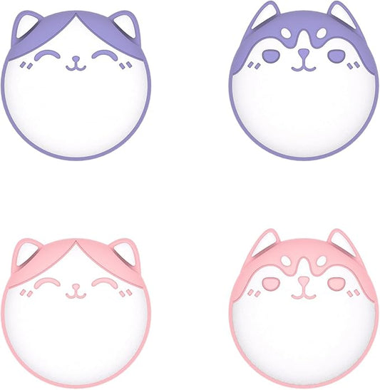 PlayVital Husky & Kitty Cute Thumb Grip Caps for PS5/4 Controller, Silicone Analog Stick Caps Cover for Xbox Series X/S, Thumbstick Caps for Switch Pro Controller - Pale Red & Light Violet - Figurio