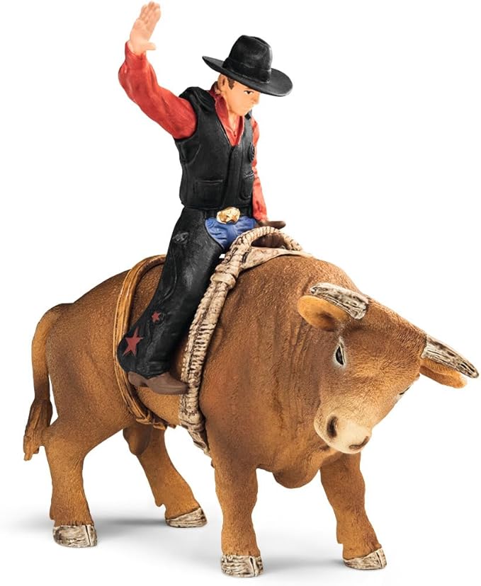 Schleich Farm World Cowboy Bull Riding 4-Piece Cowboy Toy Set for Rodeo Fans & Kids Ages 3+ - Figurio