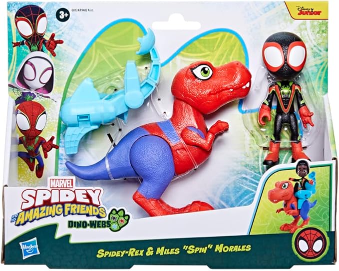 Spidey and his Amazing Friends Marvel Dino-Webs Spidey-Rex & Miles “Spin” Morales 4-inch-Scale Spider-Man Action Figure Set, Toys for Kids - Figurio