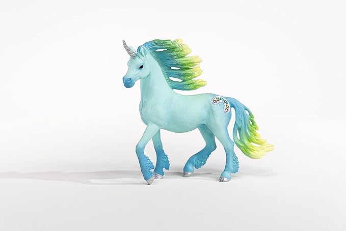 Schleich bayala, Unicorn Toys for Girls and Boys, Marshmallow Unicorn Stallion, Blue and Green ,with Gems, Ages 5+ - Figurio