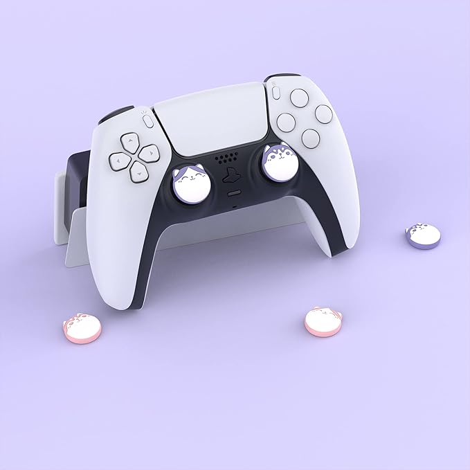 PlayVital Husky & Kitty Cute Thumb Grip Caps for PS5/4 Controller, Silicone Analog Stick Caps Cover for Xbox Series X/S, Thumbstick Caps for Switch Pro Controller - Pale Red & Light Violet - Figurio