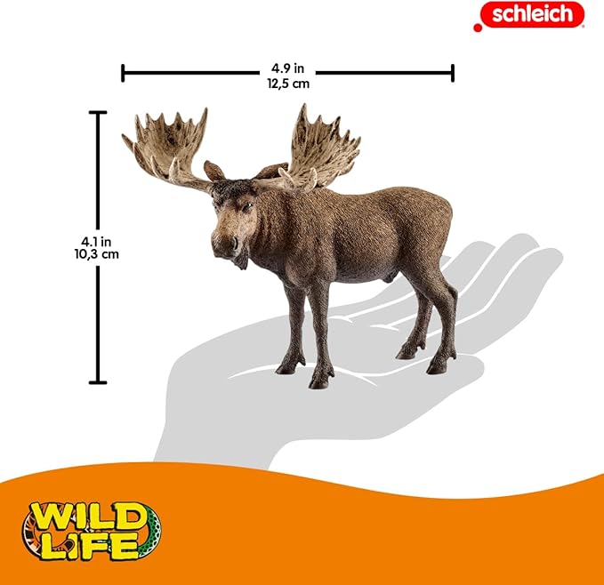 Schleich Wild Life, Animal Figurine, Animal Toys for Boys and Girls 3-8 Years Old, Moose Bull, Ages 3+ - Figurio