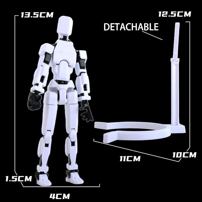 T-13 Action Figure with Pose Stand,Anime Robot Building Toy Sets,Lucky Puppet Joints for Boys,Girls,Men,Women,Multi-Jointed Moveable Dummy Desk Decoration,Desktop Ornament for Game Lover,White - Figurio