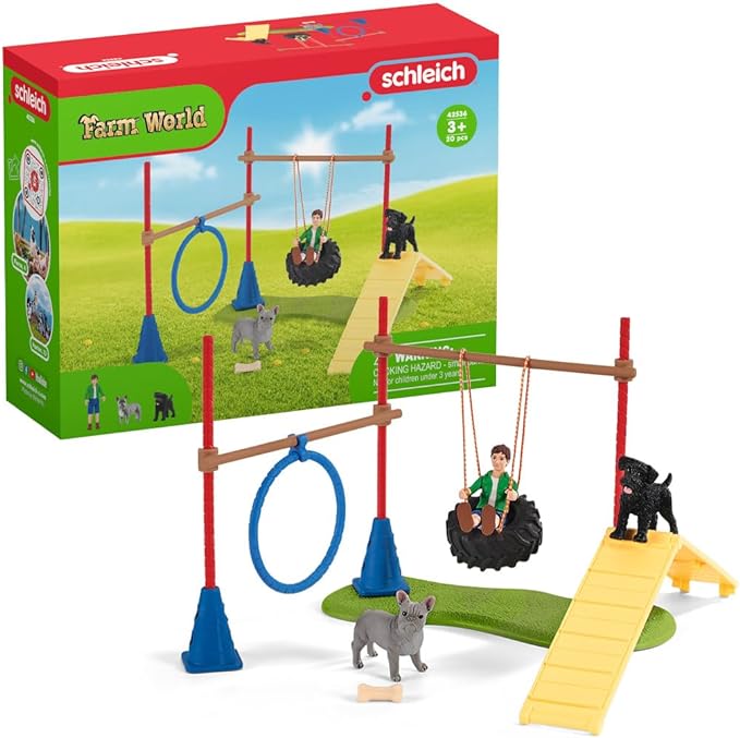 Schleich Farm World, Farm Toys for Girls and Boys Ages 3-8, 14-Piece Playset, Puppy Agility Training at The Dog Park - Figurio