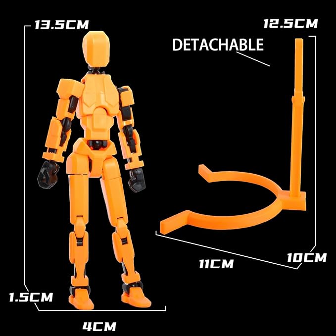 T-13 Action Figure with Pose Stand,Anime Robot Building Toy Sets,Lucky Puppet Joints for Boys,Girls,Men,Women,Multi-Jointed Moveable Dummy Desk Decoration,Desktop Ornament for Game Lover,Orange - Figurio