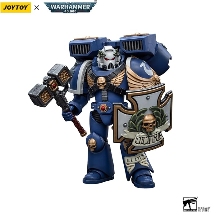 JOYTOY 1/18 Action Figure Warhammer 40K Figure Model Toys Ultramarines Vanguard Veteran with Thunder Hammer and Storm Shield Collection Model Anime 4.7 Inch - Figurio