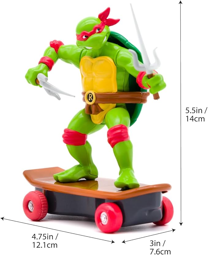 Teenage Mutant Ninja Turtles 5" Sewer Shredders - Raphael Classic Edition - Skate and Battle with Ninja Action - Ages 3+ - Figurio