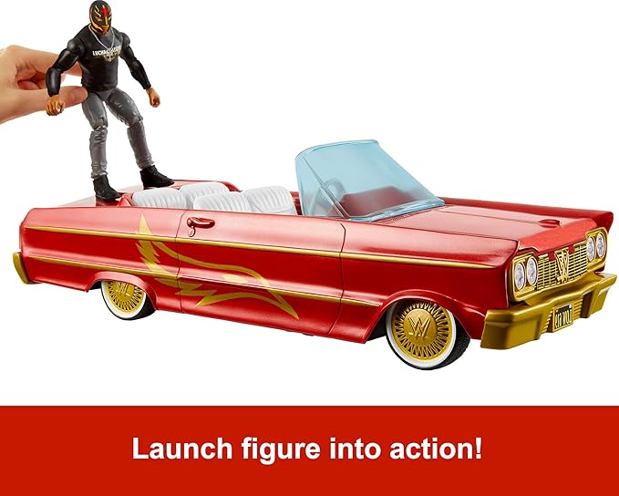 Mattel WWE Action Figure & Toy Vehicle Set, Rey Mysterio Main Event Figure & Lucha Low Rider Car with Launching Action & Hydraulics - Figurio