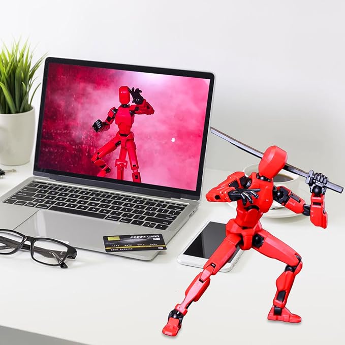 T-13 Creative Action Figure with Pose Stand,Anime Robot Building Toy Sets,Lucky Puppet Joints for Boys,Girls,Men,Women,Multi-Jointed Moveable Dummy Desk Decoration,Desktop Ornament for Game Lover,Red - Figurio