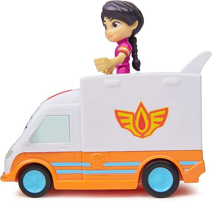 DC Comics Disney Junior Firebuds, Violet and Axl, Action Figure and Ambulance Toy with Interactive Eye Movement, Kids’ Toys for Boys and Girls Aged 3 and up - Figurio