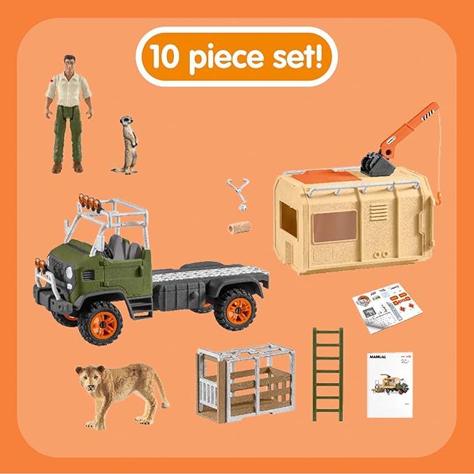 Schleich Wild Life 10-piece Animal Rescue Toy Truck with Ranger and Animals Playset for Kids Ages 3-8 Multicolore, 11 x 39 x 23 cm - Figurio