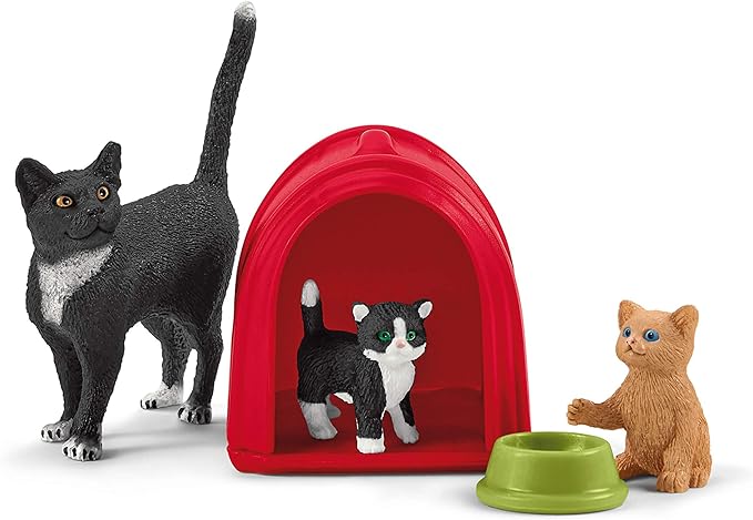 Schleich Farm World Cute Cats and Kittens Playtime Figurine Set - 9-Piece Realistic Momma Cat and Baby Kitten Figurine Large Playset forToddlers, Boys and Girls, Gift for Kids Ages 3+ - Figurio