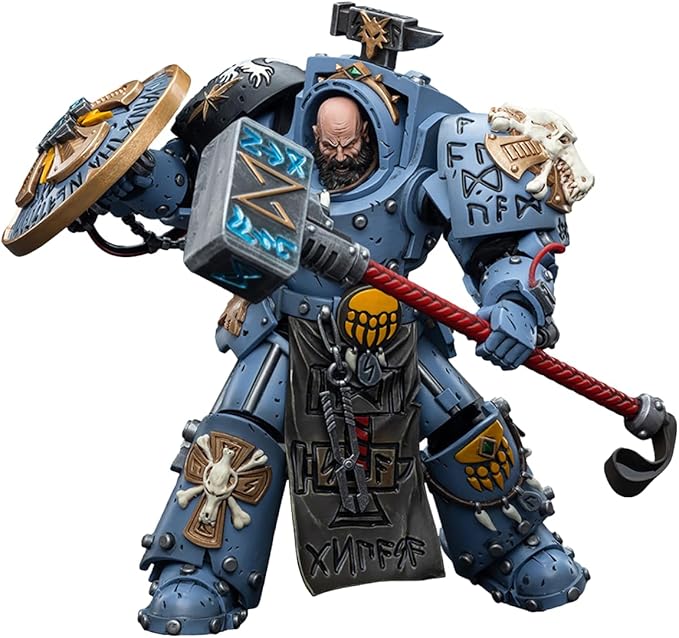 JOYTOY 1/18 Warhammer 40,000 Action Figure Space Wolves Arjac Rockfist Feirros Collection Model (4.2 inch) - Figurio