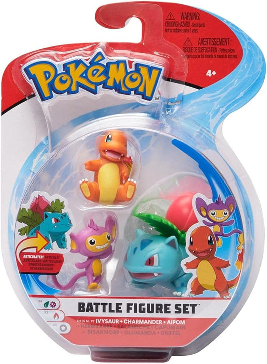 Wicked Cool Toys PKW0044 Pokemon Battle Figure 3 Pack-Ivysaur, Charmander & Aipom - Figurio