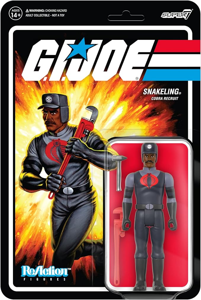 Super7 G.I. Joe Cobra Snakeling Factory Worker (Mustache/Brown) - 3.75" G.I. Joe Action Figure with Accessory Classic Cartoon Collectibles and Retro Toys - Figurio