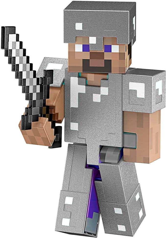 Mattel Minecraft Diamond Level Steve Action Figure & Die-Cast Accessories, Collectible Toy Inspired by Video Game, 5.5 inch - Figurio