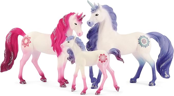 Schleich bayala Unicorn Toys, 3-Piece Collectible Set of Unicorn Figurines, Unicorn Gifts for Girls Ages 5+, Mandala Unicorn Family - Figurio