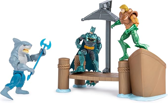 DC Comics, Gotham City Harbor Chaos Playset | 4-inch Batman, Aquaman, King Shark Action Figures | Kids Toys for Boys and Girls Ages 3 and Up (Amazon Exclusive) - Figurio