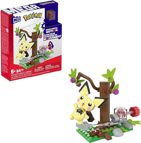 MEGA Pokémon Action Figure Building Toys Set, Pichu's Forest Forage with 84 Pieces, Motion and 1 Poseable and Buildable Character - Figurio