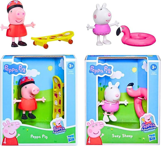 Hasbro Peppa Pig - 3" 8cm Poseable Articulated Figure & Accessory Sets - Peppa Pig Skateboard & Suzy Sheep - Figurio