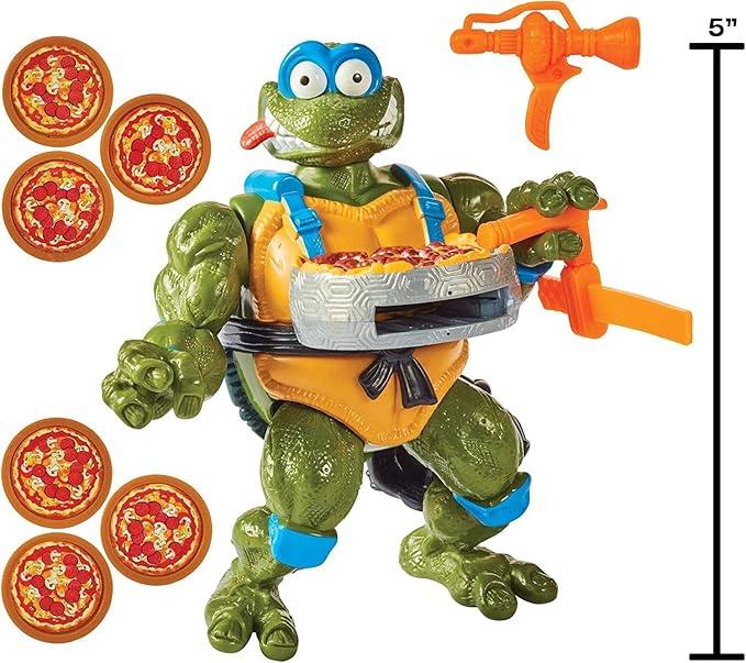 Teenage Mutant Ninja Turtles PlayMates TMNT Pizza Tossin Leo, 5/'' Figure, Launch Pie Discs! - Figurio