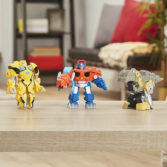 Transformers Playskool Primal Team-Up 3-Pack with Optimus Prime,Bumblebee, and Grimlock Converting Dinosaur Figures, 4.5-Inch Toys, Ages 3 and Up (Amazon Exclusive) - Figurio