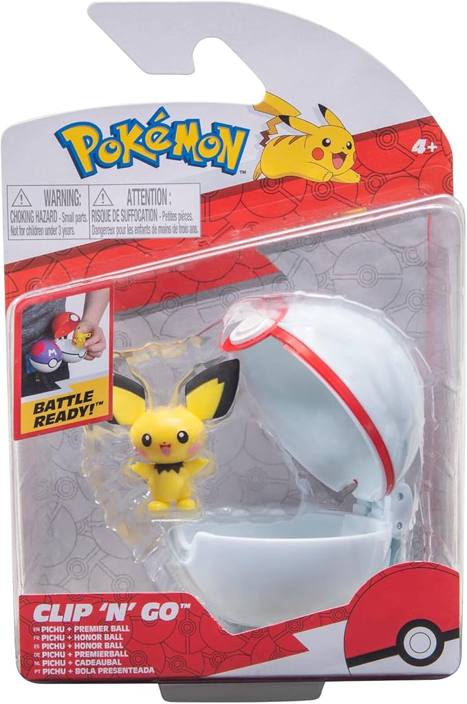 Pokémon PKW2659 - Clip'n'Go Pokéball - Pichu & Premier Ball, Official Pokéball with Detailed 5 cm Figure - Figurio