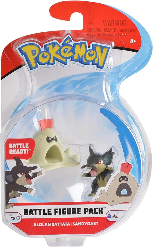 Pokémon 95003 2" Battle Action Figure Includes 2" Alolan Rattata and 2" Sandygast (Pack of 2) - Figurio