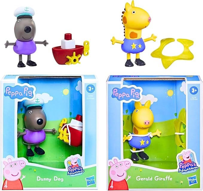 Hasbro Peppa Pig - 3" 8cm Poseable Articulated Figure & Accessory Sets - Danny Dog & Gerald Giraffe - Figurio