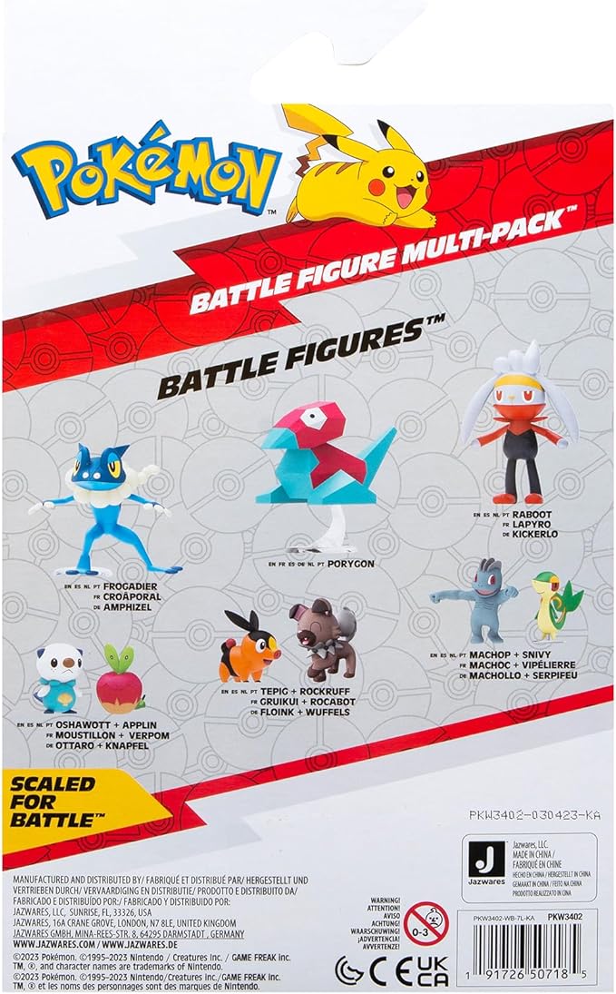 Pokémon Paldea Battle Figure 4 Pack - Features 2-Inch Pikachu, Fuecoco, Sprigatito, and Quaxly Battle Figures - Figurio