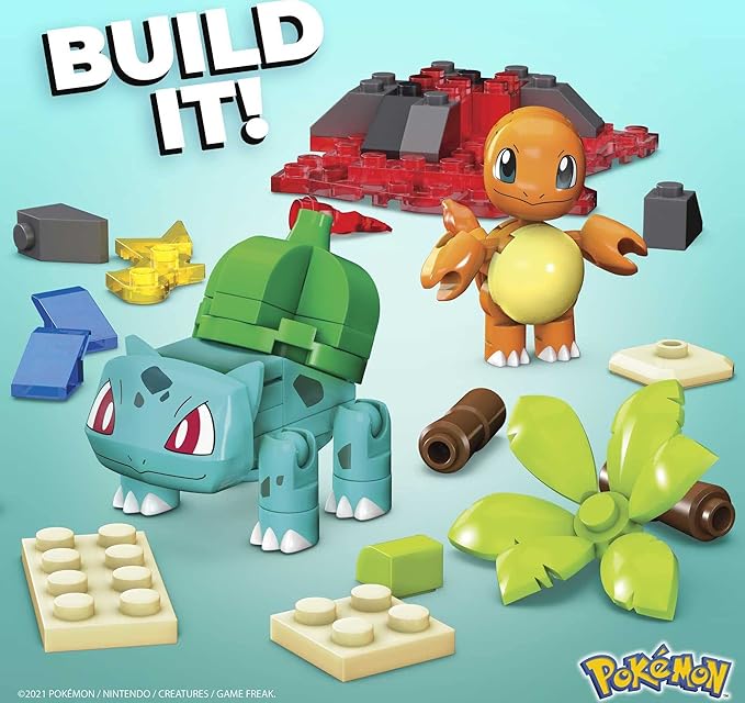 MEGA Pokémon Building Toys Set Kanto Region Team with 130 Pieces, 4 Poseable and Articulated Characters, 2 Inches Tall, for Kids - Figurio