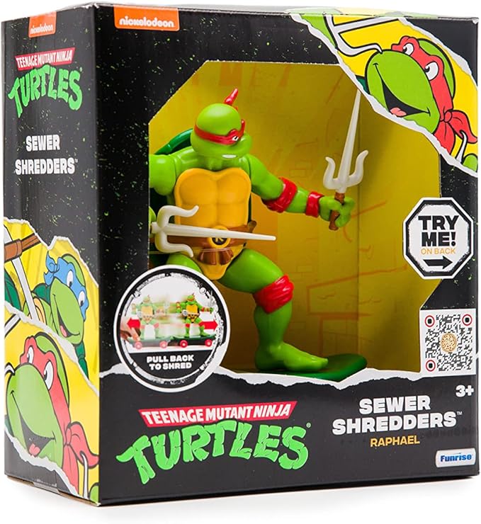 Teenage Mutant Ninja Turtles 5" Sewer Shredders - Raphael Classic Edition - Skate and Battle with Ninja Action - Ages 3+ - Figurio