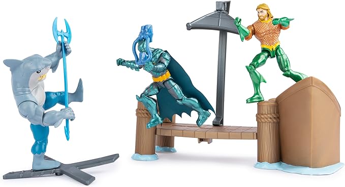 DC Comics, Gotham City Harbor Chaos Playset | 4-inch Batman, Aquaman, King Shark Action Figures | Kids Toys for Boys and Girls Ages 3 and Up (Amazon Exclusive) - Figurio