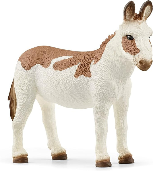 Schleich Farm World American Spotted Donkey Animal Figurine - Highly Detailed and Durable Farm Animal Toy, Fun and Educational Play for Boys and Girls, Gift for Kids Ages 3+, Multicolor, 2.5 inch - Figurio