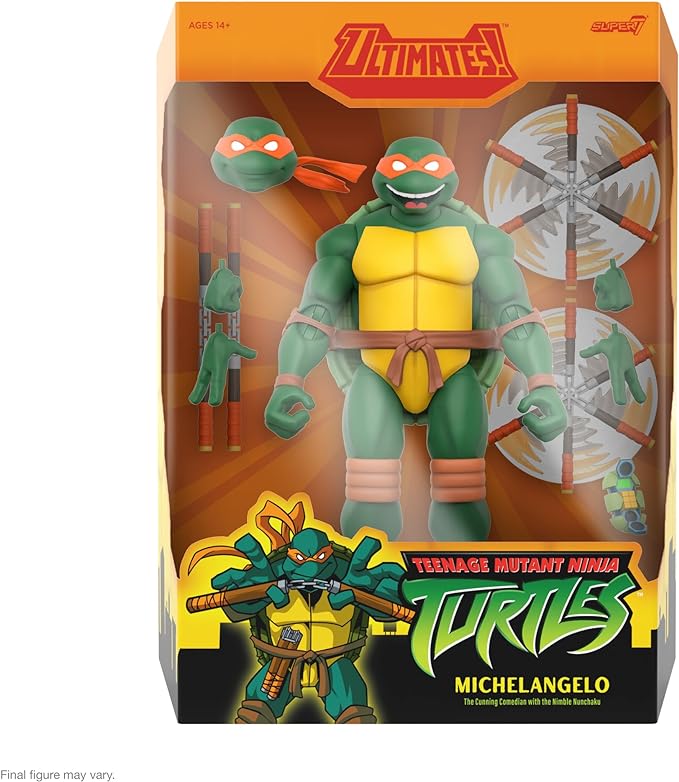 Super7 ULTIMATES! Teenage Mutant Ninja Turtles Michelangelo - 7" TMNT Action Figure with Accessories Classic Cartoon Collectibles and Retro Toys - Figurio