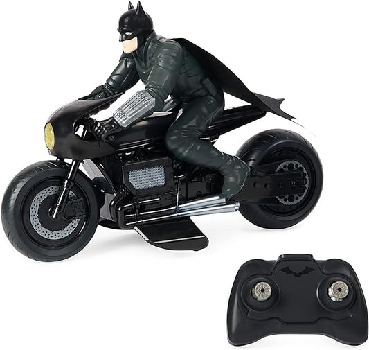 DC Comics, The Batman Batcycle RC with Batman Rider Action Figure, Official Batman Movie Styling, Kids Toys for Boys and Girls Ages 4 and Up - Figurio