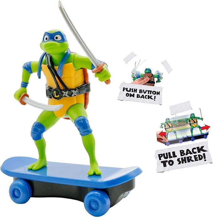 Teenage Mutant Ninja Turtles 5" Sewer Shredders Leonardo Movie Edition, Ages 3+, Pretend Play Toy Figure Playsets, Shred and Battle with TMNT Skate Toy! - Figurio