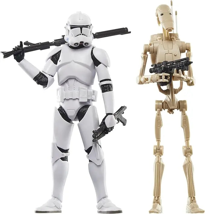 STAR WARS The Black Series Phase II Clone Trooper & Battle Droid, The Clone Wars Troop Building Collectible 6 Inch Action Figure 2-Pack - Figurio