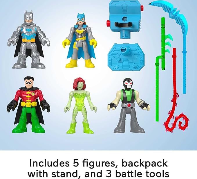 Fisher-Price Imaginext DC Super Friends Preschool Toys Batman Battle Multipack 9-Piece Figure Set with Light-Up Backpack for Ages 3+ Years - Figurio