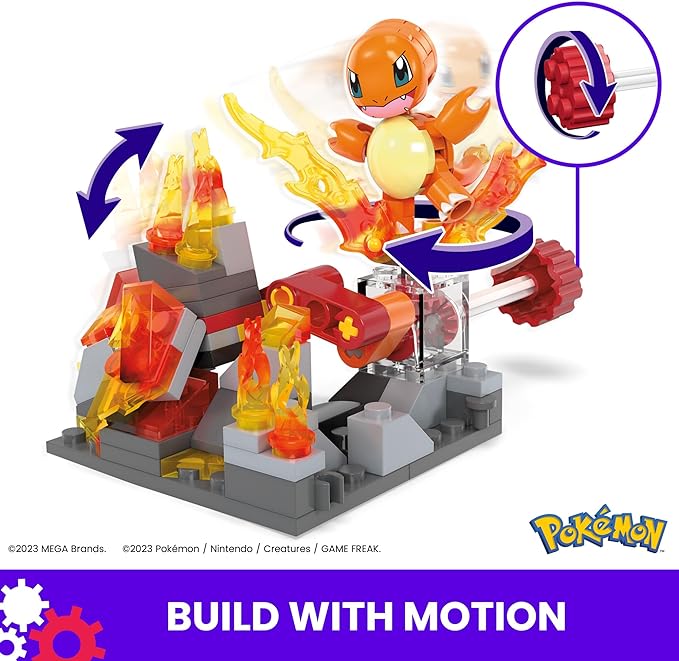 Mega Pokémon Building Toys Set Charmander’s Fire-Type Spin with 81 Pieces, 1 Poseable Character and Motion, for Kids - Figurio