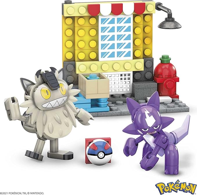 Mega Pokémon Action Figures Building Toy Collectible Toxel vs. Galarian Meowth with Great Ball - Figurio