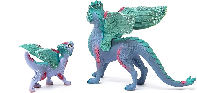 Schleich Bayala Toys and Figurines - Flying Flower Mother and Small Baby Dragon, Action Figure Kid Toys and Dolls, Girls and Boys Ages 5 and Above , 2 Piece Set - Figurio