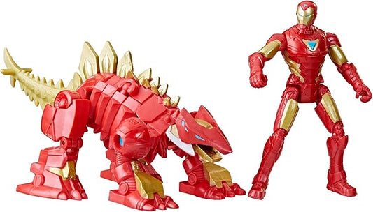 Marvel Mech Strike Mechasaurs, 4-Inch Iron Man with Iron Stomper Mechasaur Action Figures, Super Hero Toys for Kids Ages 4 and Up - Figurio