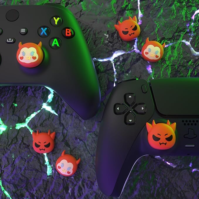 PlayVital Halloween Thumb Grip Caps for ps5/4 Controller, Silicone Analog Stick Caps Cover for Xbox Series X/S, Thumbstick Caps for Switch Pro Controller - Little Devils - Figurio