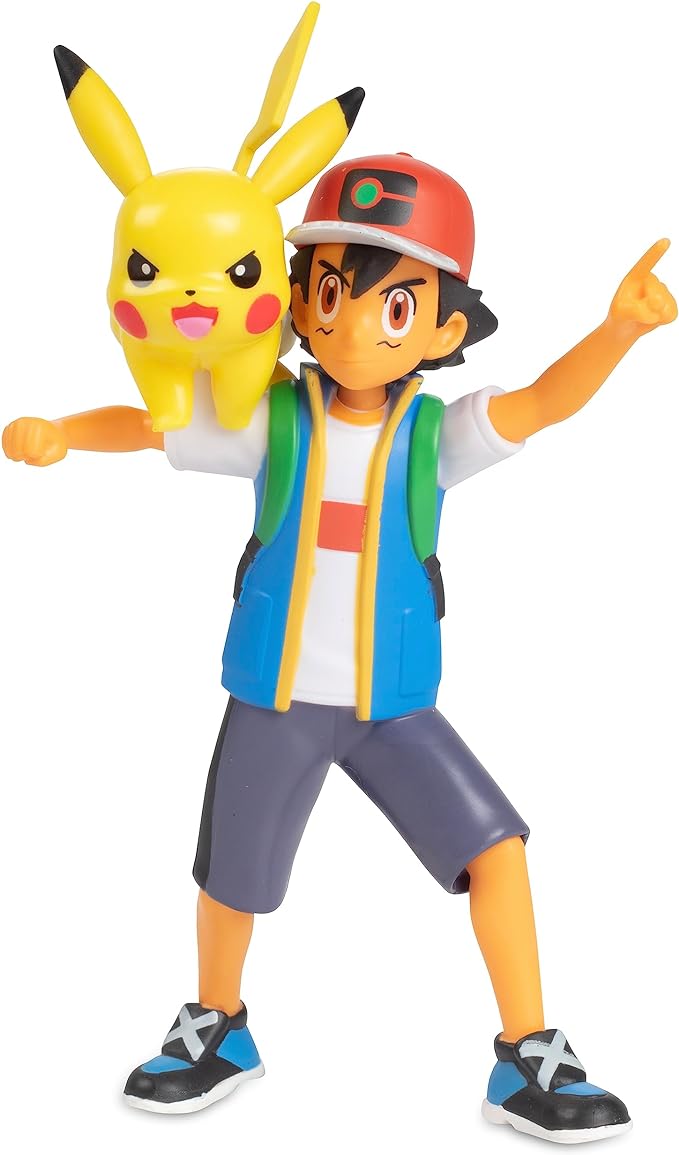 Pokémon Battle Ready! Figure Set, 6 Pieces - Includes 4.5" Ash & Launching Pikachu, 2" Charmander, 2” Rowlet, 2” Piplup, 2” Zorua - Officially Licensed - Toy Gift for Kids, Boys & Girls - Ages 4+ - Figurio