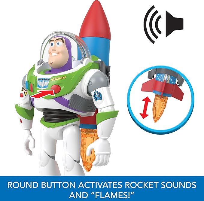 Mattel Disney Pixar Toy Story Buzz Lightyear 10-inch Action Figure Toy with Rocket & 20 Plus Phrases & Sounds, Rocket Rescue Pack Buzz Pack - Figurio