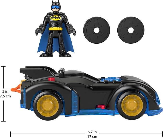 Fisher-Price Imaginext DC Super Friends Batman Toy Shake & Spin Batmobile with Poseable Figure for Pretend Play Kids Ages 3+ Years - Figurio