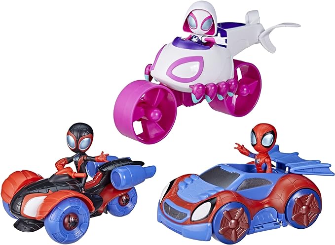 Spidey and His Amazing Friends Team Spidey Change ‘N Go Riders Playset, 3 Toy Cars and Action Figures, Marvel Super Hero Toys for 3 Year Old Boys and Girls and Up (Amazon Exclusive) - Figurio